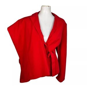 Larry Levine Polyester Rayon Spandex Pant Suit Red Belted Wide Leg 2PC Needles